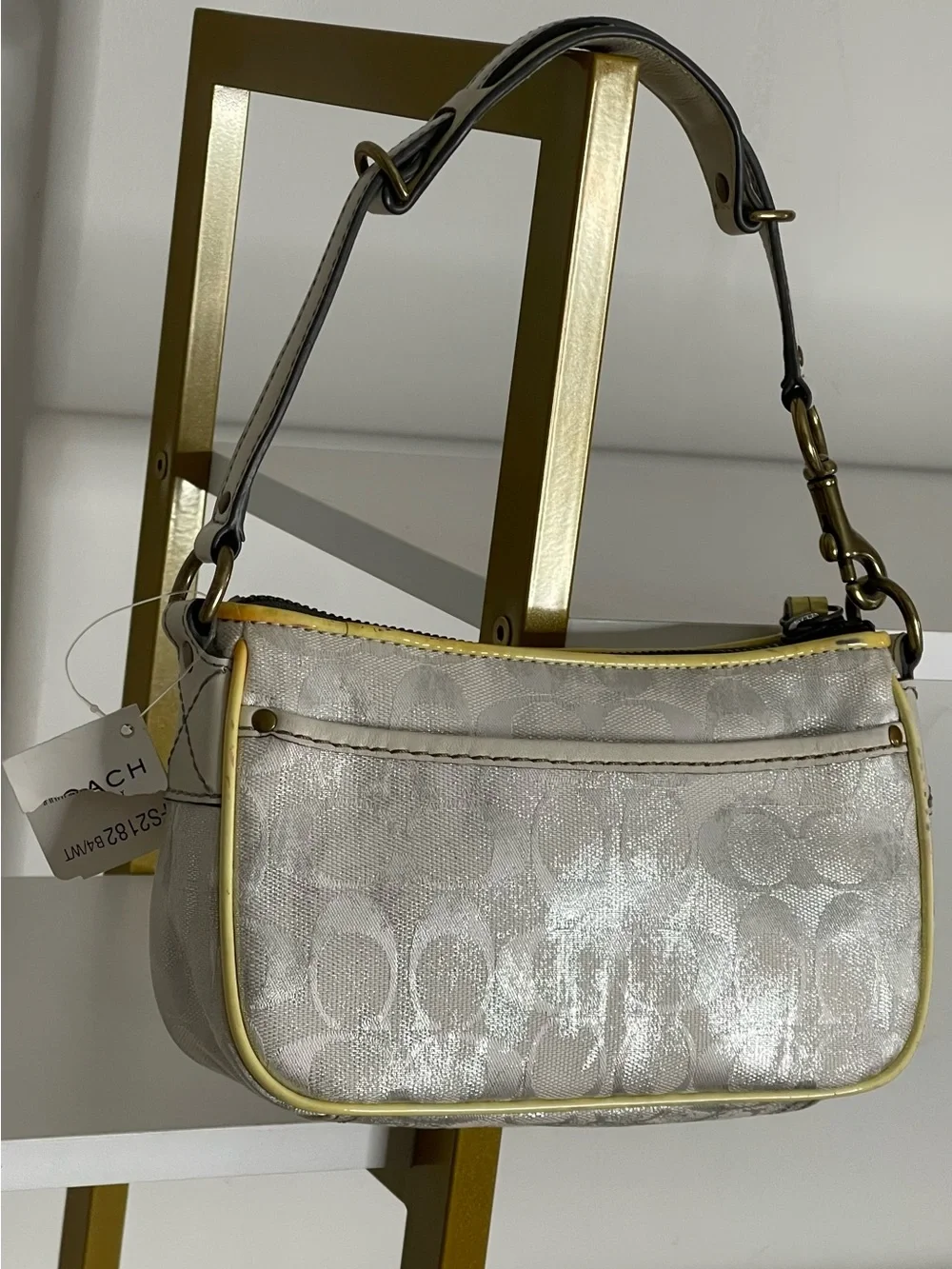 Coach Metallic Silver Signature Demi Bag